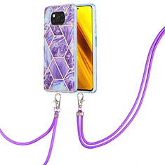 Coque Silicone Motif Fantaisie Souple Couleur Unie Etui Housse avec Laniere Strap Y01B pour Xiaomi Poco X3 NFC Violet