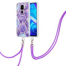 Coque Silicone Motif Fantaisie Souple Couleur Unie Etui Housse avec Laniere Strap Y01B pour Xiaomi Redmi 10X 4G Violet