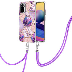 Coque Silicone Motif Fantaisie Souple Couleur Unie Etui Housse avec Laniere Strap Y01B pour Xiaomi Redmi Note 10 4G Violet Clair