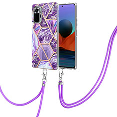 Coque Silicone Motif Fantaisie Souple Couleur Unie Etui Housse avec Laniere Strap Y01B pour Xiaomi Redmi Note 10 Pro 4G Violet