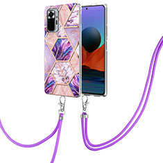 Coque Silicone Motif Fantaisie Souple Couleur Unie Etui Housse avec Laniere Strap Y01B pour Xiaomi Redmi Note 10 Pro Max Violet Clair