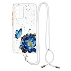 Coque Silicone Motif Fantaisie Souple Couleur Unie Etui Housse avec Laniere Strap Y01X pour Samsung Galaxy A33 5G Bleu