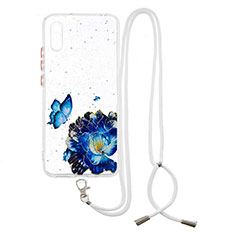 Coque Silicone Motif Fantaisie Souple Couleur Unie Etui Housse avec Laniere Strap Y01X pour Xiaomi Redmi 9AT Bleu