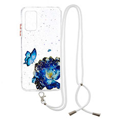 Coque Silicone Motif Fantaisie Souple Couleur Unie Etui Housse avec Laniere Strap Y01X pour Xiaomi Redmi 9T 4G Bleu