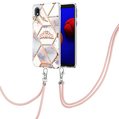 Coque Silicone Motif Fantaisie Souple Couleur Unie Etui Housse avec Laniere Strap Y02B pour Samsung Galaxy A01 Core Gris