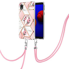 Coque Silicone Motif Fantaisie Souple Couleur Unie Etui Housse avec Laniere Strap Y02B pour Samsung Galaxy A01 Core Rose