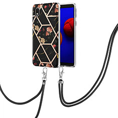 Coque Silicone Motif Fantaisie Souple Couleur Unie Etui Housse avec Laniere Strap Y02B pour Samsung Galaxy M01 Core Noir