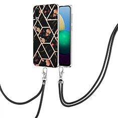 Coque Silicone Motif Fantaisie Souple Couleur Unie Etui Housse avec Laniere Strap Y02B pour Samsung Galaxy M02 Noir