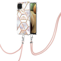 Coque Silicone Motif Fantaisie Souple Couleur Unie Etui Housse avec Laniere Strap Y02B pour Samsung Galaxy M12 Gris