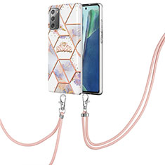 Coque Silicone Motif Fantaisie Souple Couleur Unie Etui Housse avec Laniere Strap Y02B pour Samsung Galaxy Note 20 5G Gris