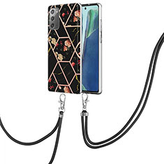 Coque Silicone Motif Fantaisie Souple Couleur Unie Etui Housse avec Laniere Strap Y02B pour Samsung Galaxy Note 20 5G Noir