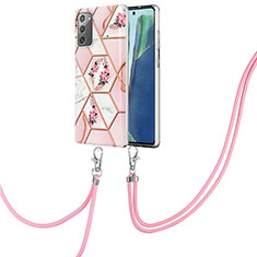 Coque Silicone Motif Fantaisie Souple Couleur Unie Etui Housse avec Laniere Strap Y02B pour Samsung Galaxy Note 20 5G Rose