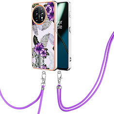 Coque Silicone Motif Fantaisie Souple Couleur Unie Etui Housse avec Laniere Strap Y03B pour OnePlus 11 5G Violet