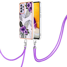 Coque Silicone Motif Fantaisie Souple Couleur Unie Etui Housse avec Laniere Strap Y03B pour Samsung Galaxy A23 5G Violet