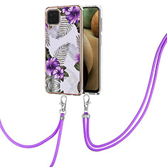 Coque Silicone Motif Fantaisie Souple Couleur Unie Etui Housse avec Laniere Strap Y03B pour Samsung Galaxy F12 Violet