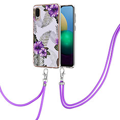 Coque Silicone Motif Fantaisie Souple Couleur Unie Etui Housse avec Laniere Strap Y03B pour Samsung Galaxy M02 Violet