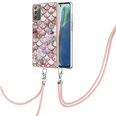 Coque Silicone Motif Fantaisie Souple Couleur Unie Etui Housse avec Laniere Strap Y03B pour Samsung Galaxy Note 20 5G Marron