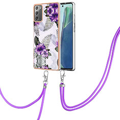 Coque Silicone Motif Fantaisie Souple Couleur Unie Etui Housse avec Laniere Strap Y03B pour Samsung Galaxy Note 20 5G Violet