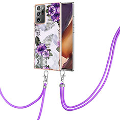 Coque Silicone Motif Fantaisie Souple Couleur Unie Etui Housse avec Laniere Strap Y03B pour Samsung Galaxy Note 20 Ultra 5G Violet