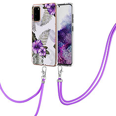 Coque Silicone Motif Fantaisie Souple Couleur Unie Etui Housse avec Laniere Strap Y03B pour Samsung Galaxy S20 5G Violet