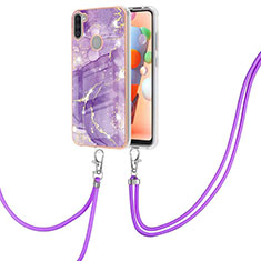 Coque Silicone Motif Fantaisie Souple Couleur Unie Etui Housse avec Laniere Strap Y05B pour Samsung Galaxy M11 Violet