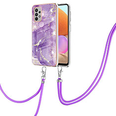 Coque Silicone Motif Fantaisie Souple Couleur Unie Etui Housse avec Laniere Strap Y05B pour Samsung Galaxy M32 5G Violet