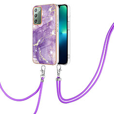 Coque Silicone Motif Fantaisie Souple Couleur Unie Etui Housse avec Laniere Strap Y05B pour Samsung Galaxy Note 20 5G Violet