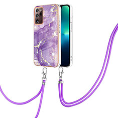 Coque Silicone Motif Fantaisie Souple Couleur Unie Etui Housse avec Laniere Strap Y05B pour Samsung Galaxy Note 20 Ultra 5G Violet