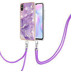 Coque Silicone Motif Fantaisie Souple Couleur Unie Etui Housse avec Laniere Strap Y05B pour Xiaomi Redmi 9AT Violet