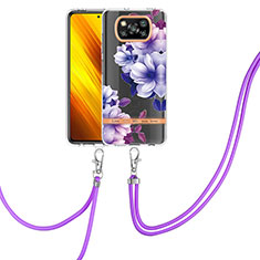 Coque Silicone Motif Fantaisie Souple Couleur Unie Etui Housse avec Laniere Strap Y06B pour Xiaomi Poco X3 NFC Violet