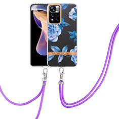 Coque Silicone Motif Fantaisie Souple Couleur Unie Etui Housse avec Laniere Strap Y06B pour Xiaomi Redmi Note 11 Pro+ Plus 5G Bleu
