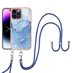 Coque Silicone Motif Fantaisie Souple Couleur Unie Etui Housse avec Laniere Strap Y07B pour Apple iPhone 13 Pro Max Bleu