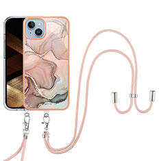 Coque Silicone Motif Fantaisie Souple Couleur Unie Etui Housse avec Laniere Strap Y07B pour Apple iPhone 13 Rose