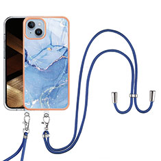 Coque Silicone Motif Fantaisie Souple Couleur Unie Etui Housse avec Laniere Strap Y07B pour Apple iPhone 14 Bleu