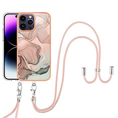 Coque Silicone Motif Fantaisie Souple Couleur Unie Etui Housse avec Laniere Strap Y07B pour Apple iPhone 14 Pro Rose