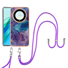 Coque Silicone Motif Fantaisie Souple Couleur Unie Etui Housse avec Laniere Strap Y07B pour Huawei Honor Magic5 Lite 5G Violet