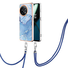 Coque Silicone Motif Fantaisie Souple Couleur Unie Etui Housse avec Laniere Strap Y07B pour OnePlus 11 5G Bleu