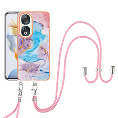 Coque Silicone Motif Fantaisie Souple Couleur Unie Etui Housse avec Laniere Strap YB3 pour Huawei Honor 90 5G Bleu