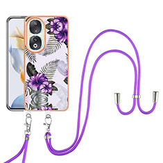 Coque Silicone Motif Fantaisie Souple Couleur Unie Etui Housse avec Laniere Strap YB3 pour Huawei Honor 90 5G Violet