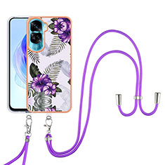 Coque Silicone Motif Fantaisie Souple Couleur Unie Etui Housse avec Laniere Strap YB3 pour Huawei Honor 90 Lite 5G Violet