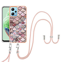 Coque Silicone Motif Fantaisie Souple Couleur Unie Etui Housse avec Laniere Strap YB3 pour Xiaomi Redmi Note 12 5G Marron