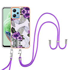 Coque Silicone Motif Fantaisie Souple Couleur Unie Etui Housse avec Laniere Strap YB3 pour Xiaomi Redmi Note 12 5G Violet