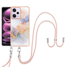 Coque Silicone Motif Fantaisie Souple Couleur Unie Etui Housse avec Laniere Strap YB3 pour Xiaomi Redmi Note 12 Pro 5G Violet Clair