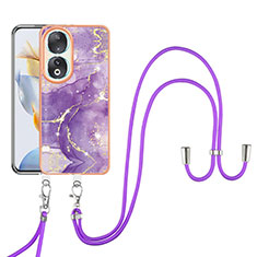 Coque Silicone Motif Fantaisie Souple Couleur Unie Etui Housse avec Laniere Strap YB5 pour Huawei Honor 90 5G Violet