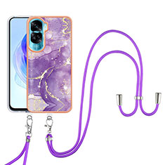 Coque Silicone Motif Fantaisie Souple Couleur Unie Etui Housse avec Laniere Strap YB5 pour Huawei Honor 90 Lite 5G Violet