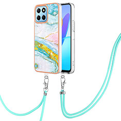 Coque Silicone Motif Fantaisie Souple Couleur Unie Etui Housse avec Laniere Strap YB5 pour Huawei Honor X6a Colorful