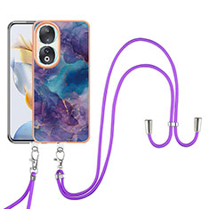 Coque Silicone Motif Fantaisie Souple Couleur Unie Etui Housse avec Laniere Strap YB7 pour Huawei Honor 90 5G Violet