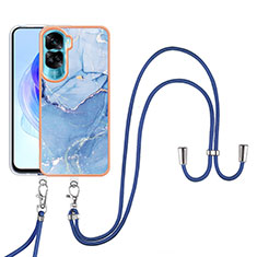 Coque Silicone Motif Fantaisie Souple Couleur Unie Etui Housse avec Laniere Strap YB7 pour Huawei Honor 90 Lite 5G Bleu