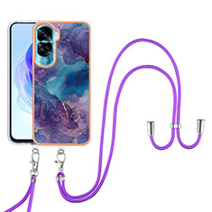 Coque Silicone Motif Fantaisie Souple Couleur Unie Etui Housse avec Laniere Strap YB7 pour Huawei Honor 90 Lite 5G Violet