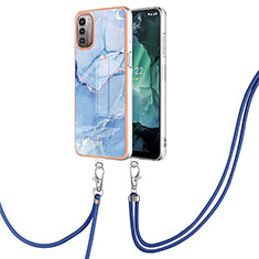 Coque Silicone Motif Fantaisie Souple Couleur Unie Etui Housse avec Laniere Strap YB7 pour Nokia G11 Bleu